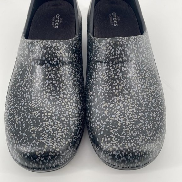 Crocs Dual Comfort Clogs slip on shoes Black with Speckles slip resistant sz 10 - Picture 3 of 9